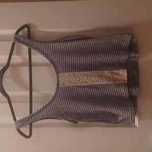 Charlotte Russe Blue Crop Top with Cream Lace Stripe - Size Small